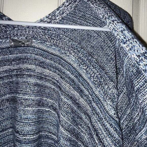 Eddie Bauer Knit Cardigan Wmns Large Blue Cotton Sweater Open Drape Knit Striped - Picture 5 of 13